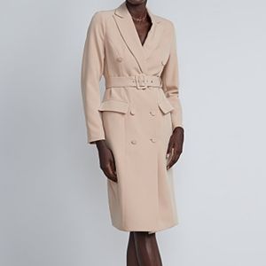 🐪 NY & CO | Like New - Tan Sand Notch Lapel Belted Long Blazer Dress | Size L
